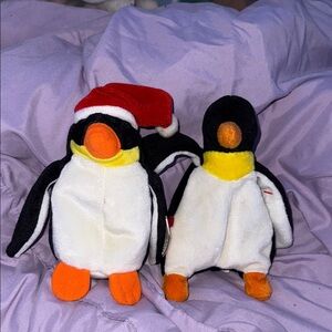 Ty Stuffed Penguin Pair with Red and Orange Accents